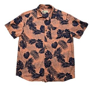 Oliver & Burke Tropical Button Shirt Palm Print Orange Casual Men's L